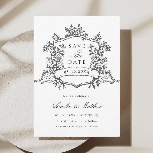Save The Date Cimier floral classique Mariage noir et blanc (Créateur téléchargé)