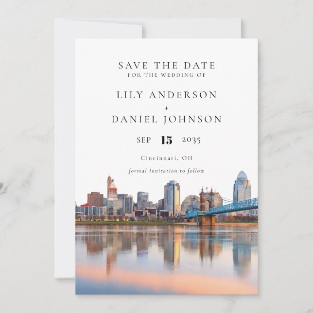 Save The Date Cincinnati Skyline Aquarelle Mariage Ohio (Devant)