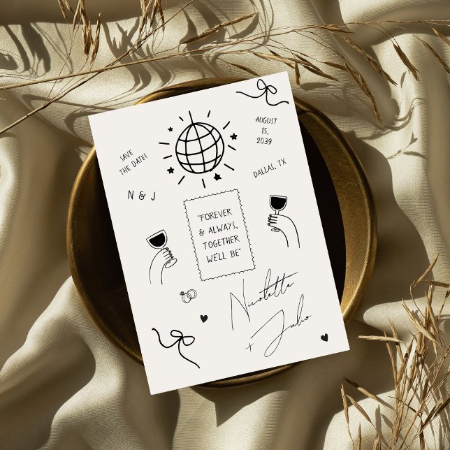 Save The Date Citation Personnalisée Folie Gribouillages Dessiné (Créateur téléchargé)