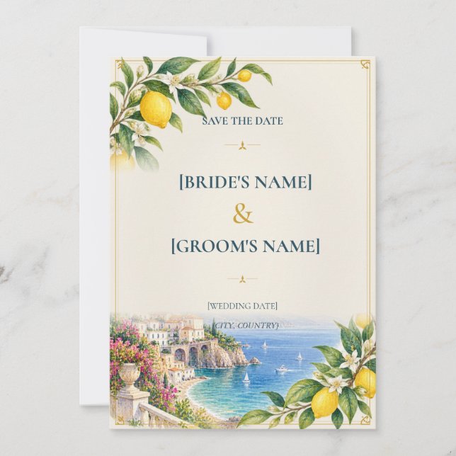 Save The Date Citron d'Amalfi | Méditerranée Bleu et Jaune (Devant)