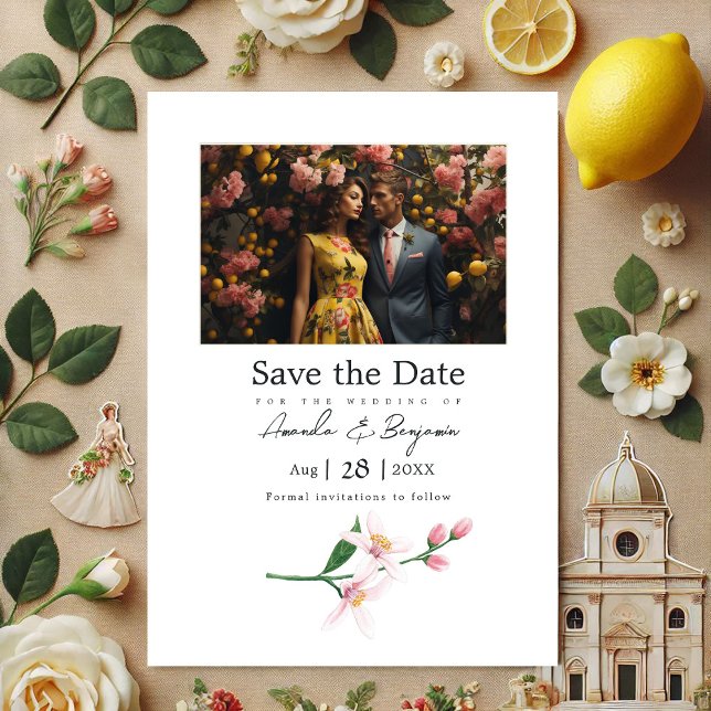 Save The Date Citron italien Mariage botanique Photo QR Code (Italian Lemon Botanical Wedding Photo QR Code Save The Date)