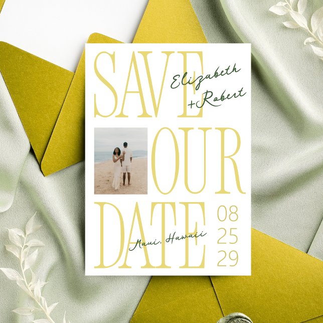 Save The Date Citron Typographie Jaune & Verte Mariage Élégant (Créateur téléchargé)