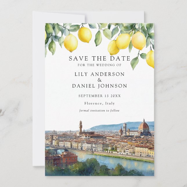 Save The Date Citrons Florence Toscane Italie Mariage (Devant)