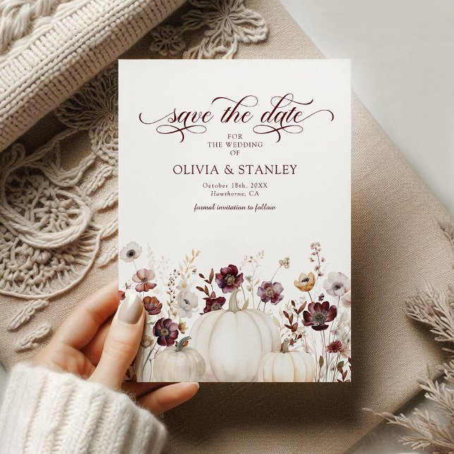 Save The Date Citrouille d'automne mariage Fleurs sauvages Enreg (Créateur téléchargé)