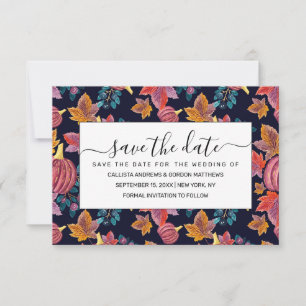 Save The Date Citrouille de la marine automnale Feuilles Motif d