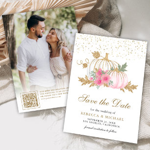 Save The Date Citrouille d'or et blanc rose Mariage de fleurs