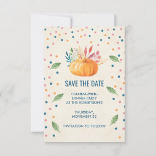 Save The Date Citrouille orange Aquarelle avec Confetti