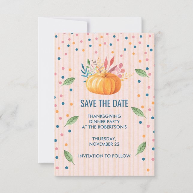 Save The Date Citrouille orange sur Pink et Gold Stripes STD (Devant)