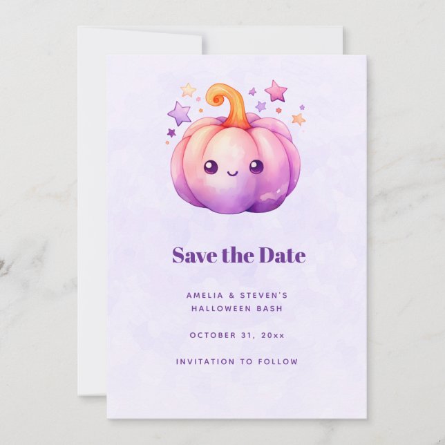 Save The Date Citrouille pastel mignonne avec étoiles Saison aut (Devant)