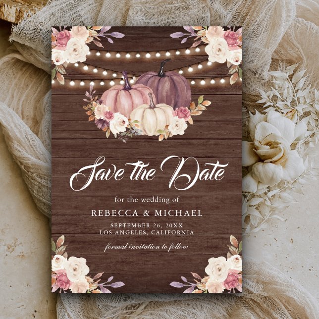 Save The Date Citrouille rose pâle Rose  Mariage en bois fleuri (Créateur téléchargé)
