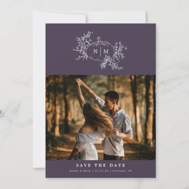 Save The Date Citrouille Vines Monogramme Mariage (Devant)