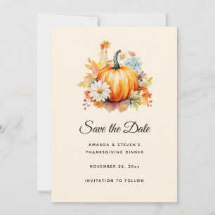 Save The Date Citrouilles orange et fleurs automne