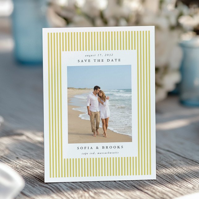 Save The Date Citrus | Classic Pinstripe Photo Wedding (Créateur téléchargé)