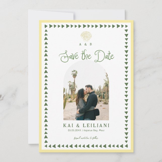 Save The Date Citrus Yellow Coastal Seashell Monogram Wedding (Devant)