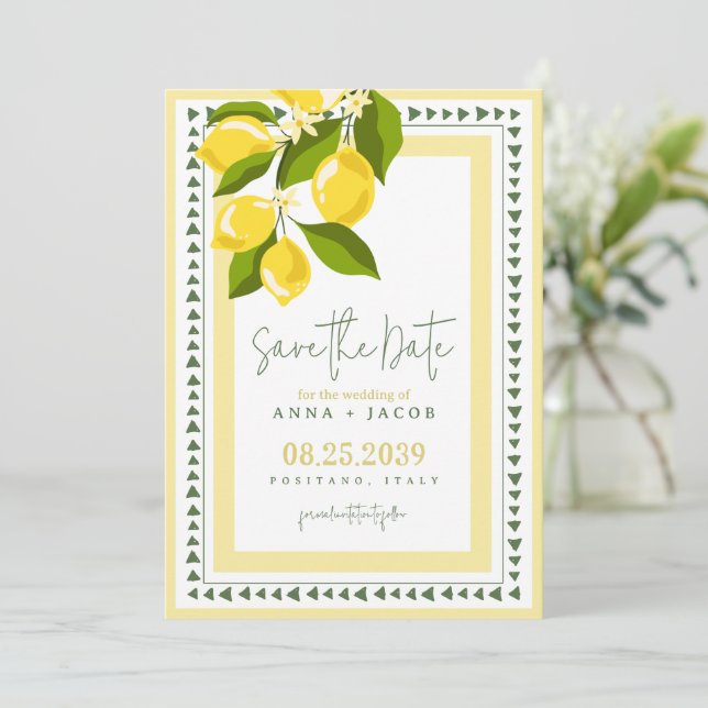 Save The Date Citrus Yellow Lemon Italian Wedding (Debout devant)