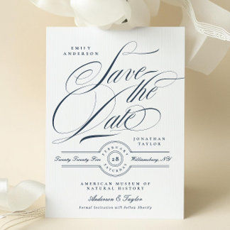 Save The Date Clair Élégant Calligraphie Marine Bleu Non-Photo