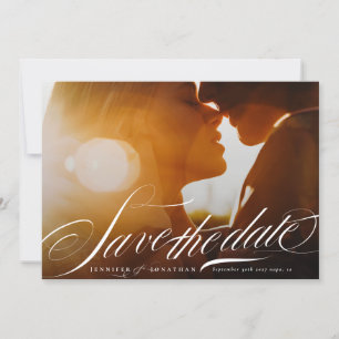 Save The Date Classe Elegant Marine Blue Calligraphy QR Code Pho