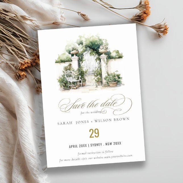 Save The Date Classé Français Jardin Paysage Mariage d'aquarelle (Créateur téléchargé)