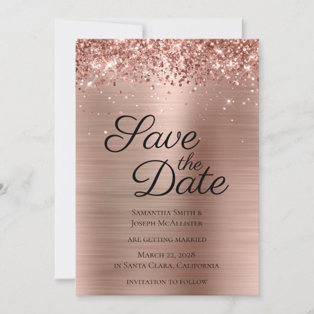 Save The Date Classé Gold Foil Rose Glittery (Devant)
