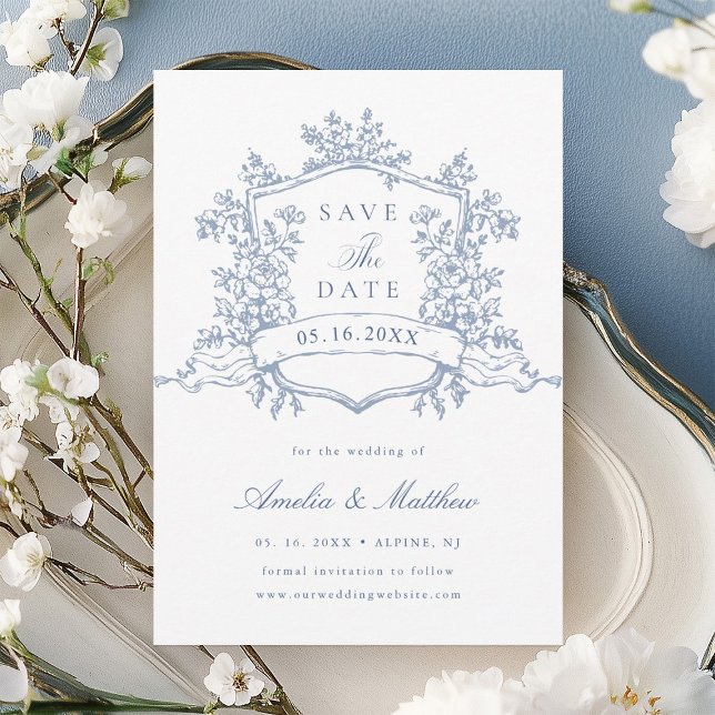 Save The Date Classic Bloom Garden Dusty Blue Mariage (Créateur téléchargé)