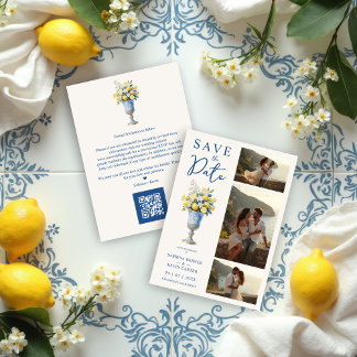 Save The Date Classic Chalice Vase Mediterranean Lemons Flowers