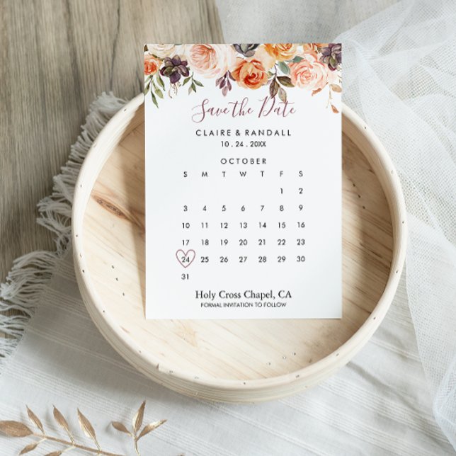 Save The Date Classic Chic Boho Floral Enregistrer le calendrier (Créateur téléchargé)
