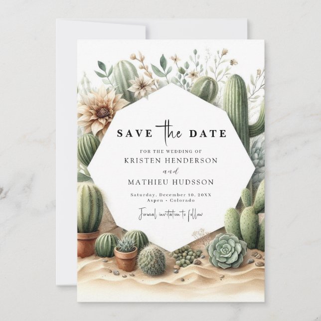 Save The Date Classic Earthy Cactus Mariage (Devant)