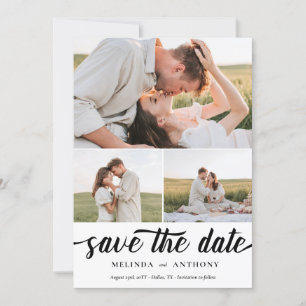 Save The Date Classic Elegant Bold Script Photo Collage