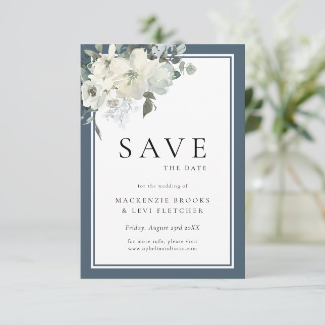 Save The Date Classic Elegant Marine Bleu Floral (Debout devant)