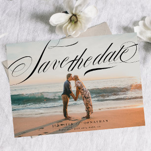 Save The Date Classic Elegant Noir Calligraphie QR Code Photo