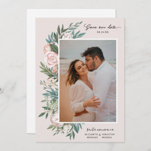 Save The Date Classic Elegant Peint Floral 2 Photo   Blush