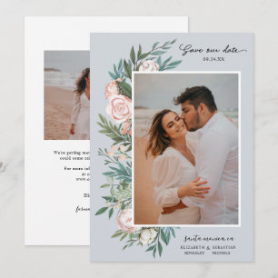 Save The Date Classic Elegant Peint Floral 2 Photo   Dusty