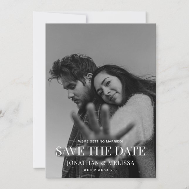 Save The Date Classic Formal Black & White Overlay Photo Wedding (Devant)