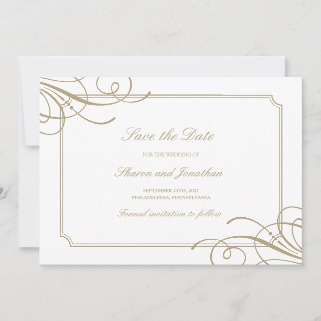 Save The Date Classic Gold Frame Mariage de luxe (Devant)