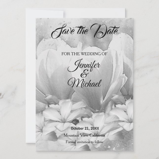 Save The Date Classic mariage Floral Gris (Devant)