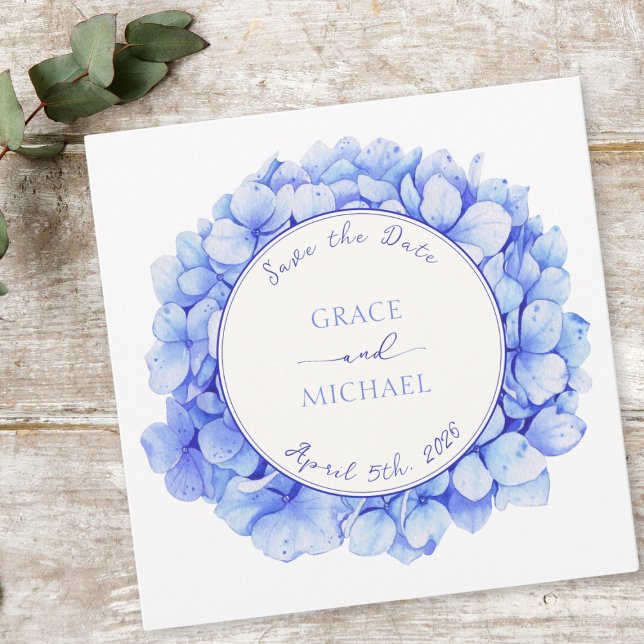 Save The Date Classique Elegant Bleu Hydrangée Fleur Chic Mariag (Elegant floral save the date cards with customizable details—perfectly announcing your special day. )