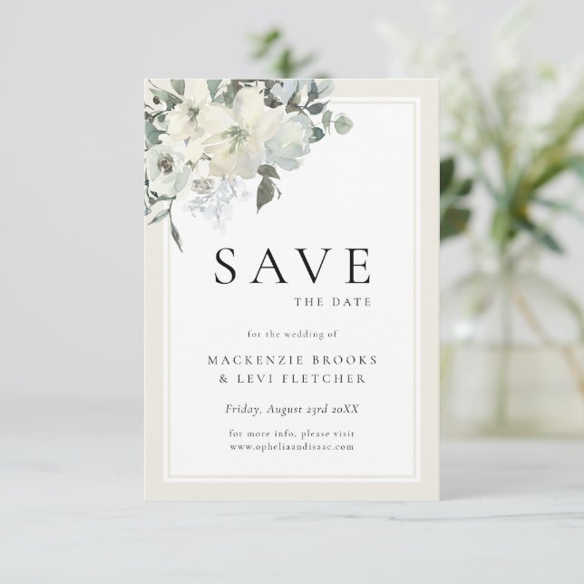 Save The Date Classique Elegant Ivoire Neutral Crème Florale (Debout devant)