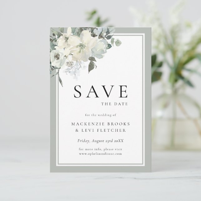 Save The Date Classique élégant Sage Green Floral (Debout devant)