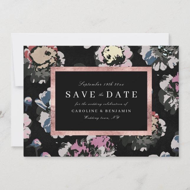 Save The Date Classique moderne floral abstrait noir (Devant)