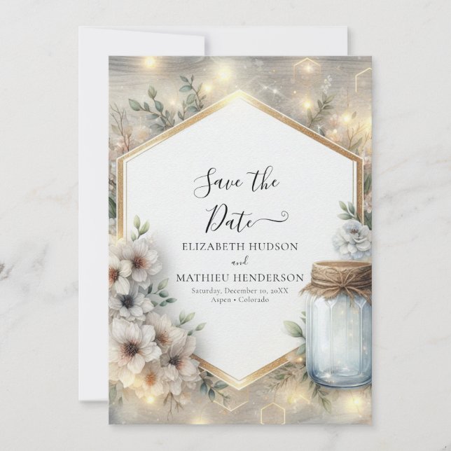 Save The Date Classique Romance Mason Jar Mariage (Devant)