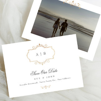 Save The Date classique romantique mariage monogramme d'or tradi