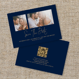 Save The Date Classy 2 Photos Gold Marine Mariage bleu