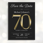 Save The Date Classy Black and Gold 70th Birthday Party<br><div class="desc">Classy Black and Gold 70th Birthday Party Enregistrer la date. Simple mais classe anniversaire enregistrer la carte de date avec le jalon de l'année de naissance dans l'effet texte or solide! Il s'agit d'un modèle modifiable qui pourrait être utilisé pour les hommes et les femmes. Contactez-moi si vous avez des...</div>