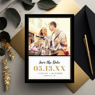 Save The Date Classy Black and Gold Photo Enregistrer la date