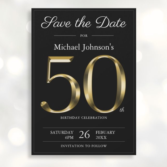 Save The Date Classy Black Gold 50e fête d'anniversaire (Mockup View)