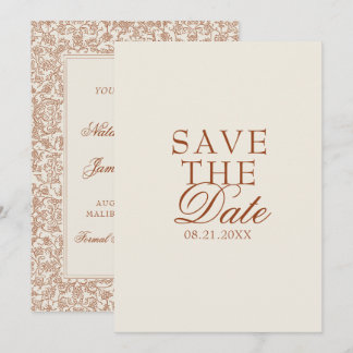 Save The Date Classy Burnt Orange Boho Floral Terracotta Wedding
