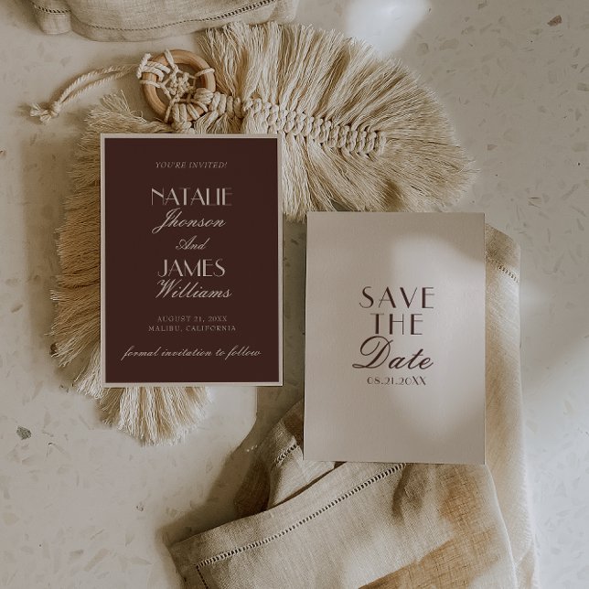 Save The Date Classy Chocolate Brown Ivory Old Money Wedding (Créateur téléchargé)