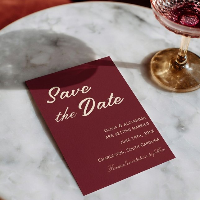 Save The Date Classy Deep Red Cream Fancy Chic Wedding (Créateur téléchargé)
