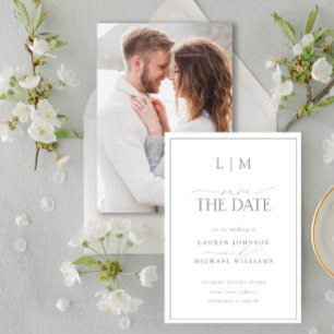 Save The Date Classy Dusty Blue Elegant Monogramme Mariage photo