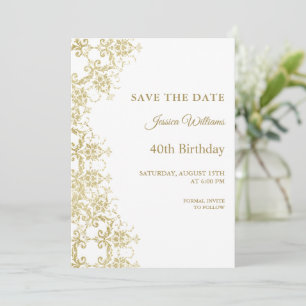 Save The Date Classy Gold Damask 40e anniversaire